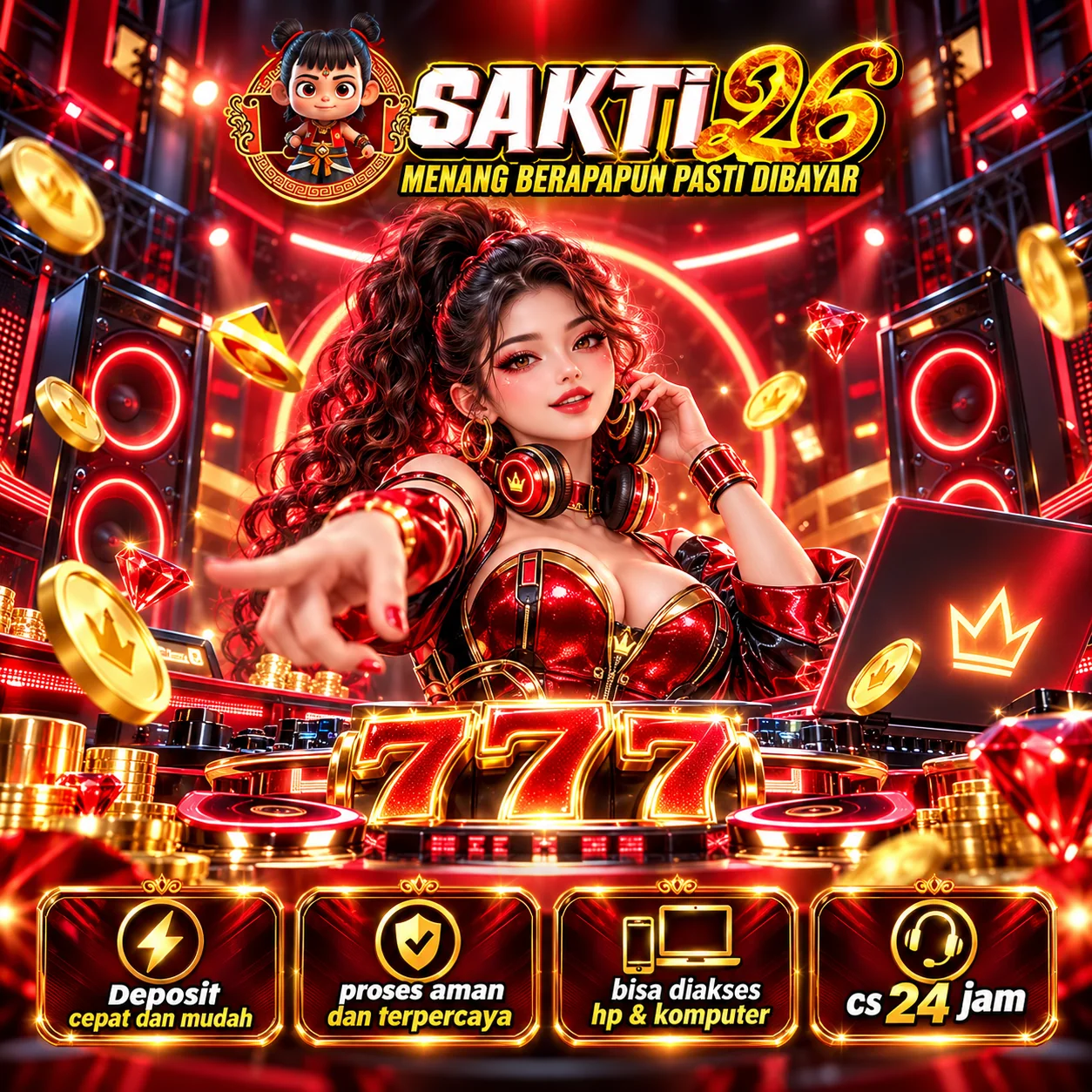 Banner SAKTI26 PRO rasio persegi, ilustrasi hiburan game digital